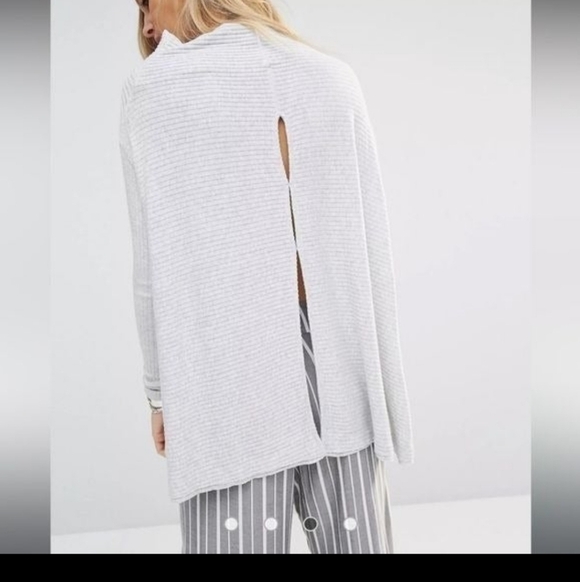 Free People Lover Ribbed Long Sleeve Slouchy Knit Oversized Top Gray Size Small - Picture 7 of 9